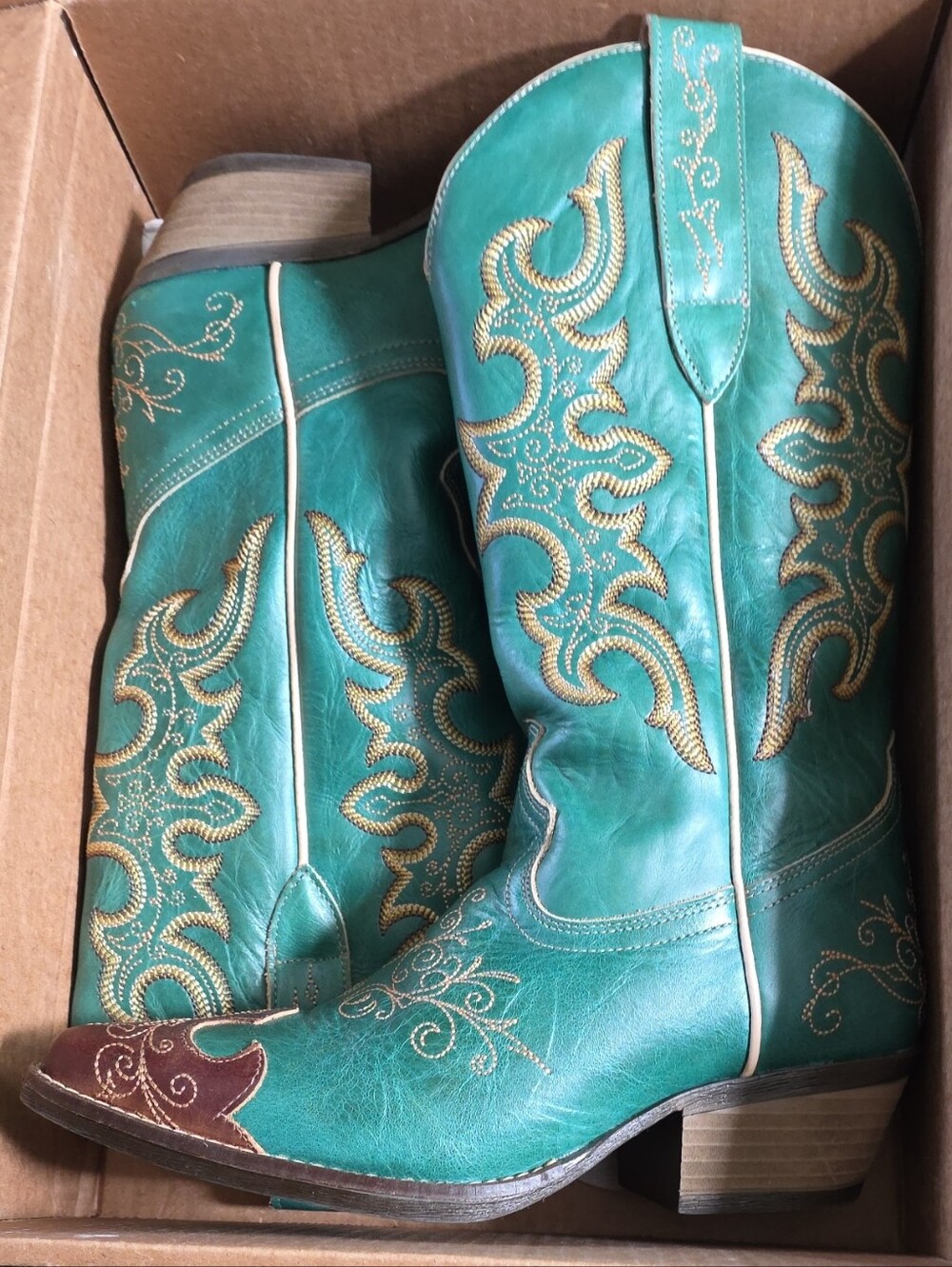 Turquoise Embroidered Western Heeled Boots